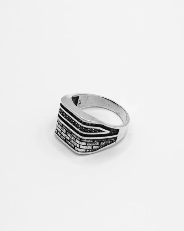 Textured Pave Strip Turkish 925 Silver Men's Ring - Image 2